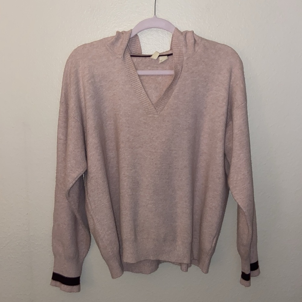 Moth Anthropologie Seward Hooded V-Neck Soft Pullover Sweater Soft Pink, Medium - Picture 2 of 9